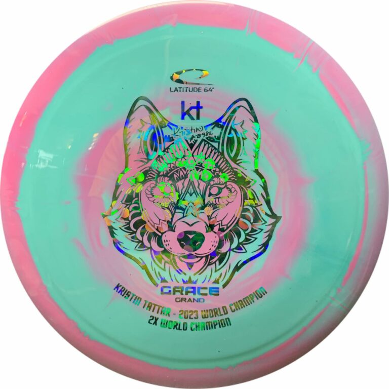 Latitude 64 Royal Grand Orbit Grace Kristin Tattar 2x World Champ flight plate swirl colors and custom limited stamp