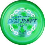First Run Green Swirl Discraft Sled disc golf putter in ESP Swirl premium plastic with factory stamp.
