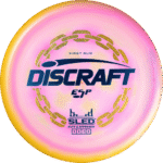 First Run Purple Swirl Discraft Sled disc golf putter in ESP Swirl premium plastic with factory stamp.