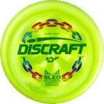 First Run Toxic Green Swirl Discraft Sled disc golf putter in ESP Swirl premium plastic with factory stamp.